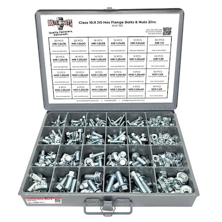 Boltsandnuts.Com Metric Class 10.9 JIS Hex Flange Frame Bolts & Serr Nuts Assortment M6-M12 402 PCS Assortment Kit #183